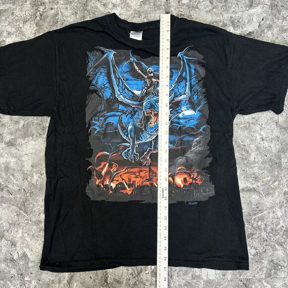 Vintage Y2K Dragon Rider  Skull T Shirt Size  L Black Retro 2008 - Picture 7 of 7